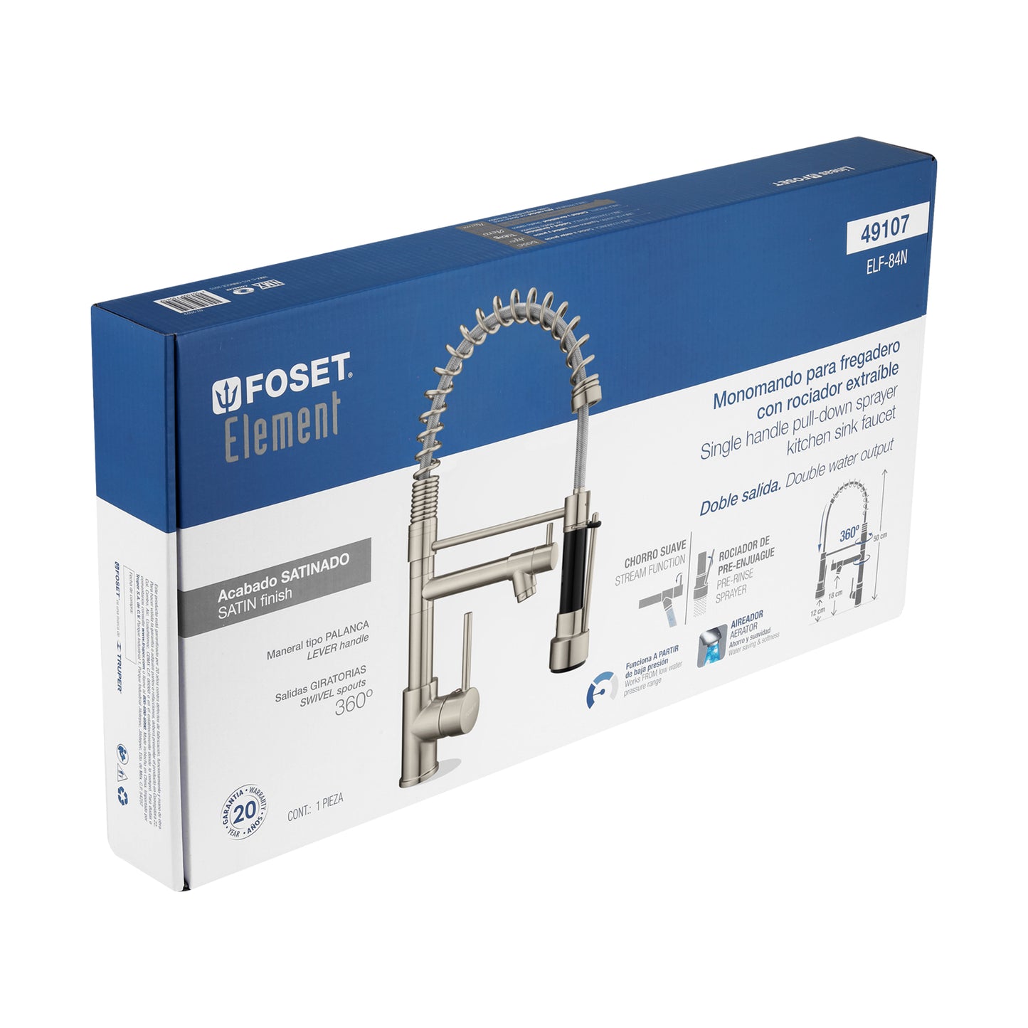 Monomando con doble salida para fregadero, Satín, Element 49107