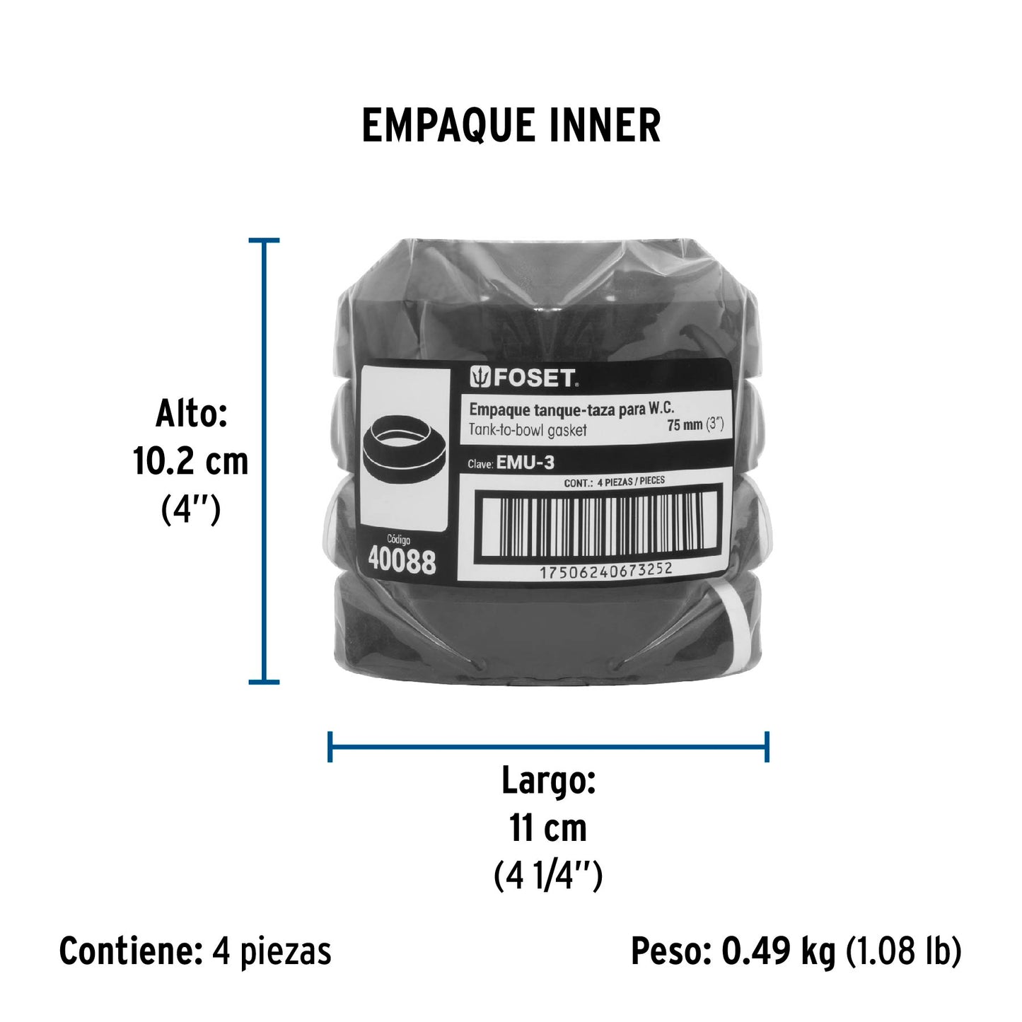 Empaque unión tanque-taza para WC, 3", FOSET 40088