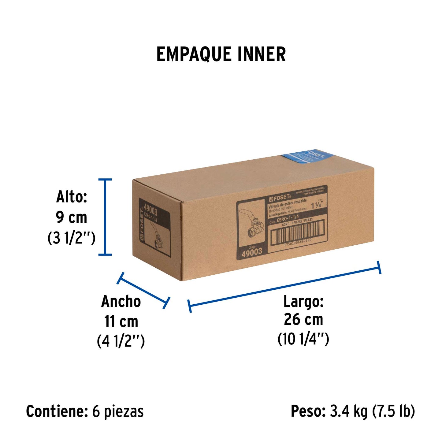 Válvula de esfera de latón, roscable 1-1/4", FOSET 49003