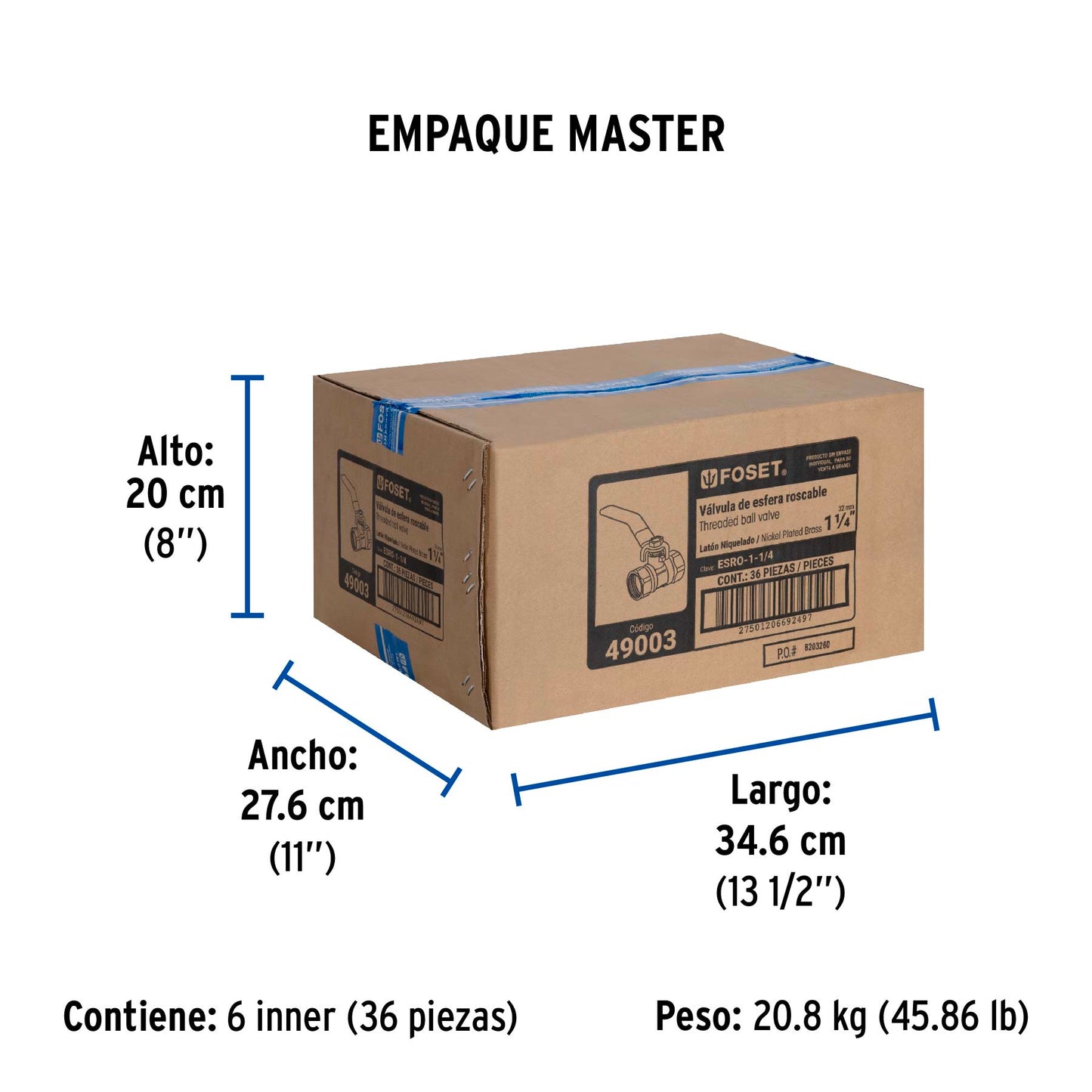 Válvula de esfera de latón, roscable 1-1/4", FOSET 49003
