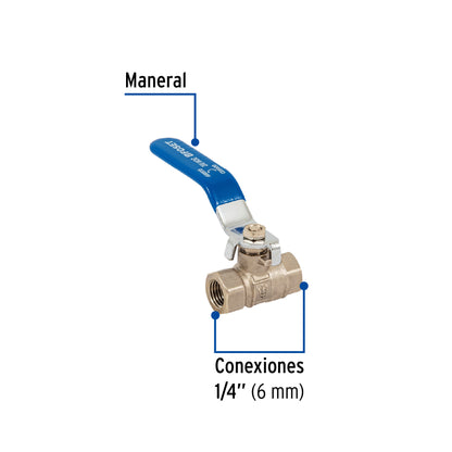 Válvula de esfera de latón, roscable 1/4', Foset 49012