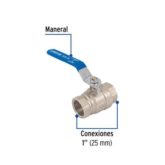 Válvula de esfera, de latón, roscable, 1", alta presión 49477