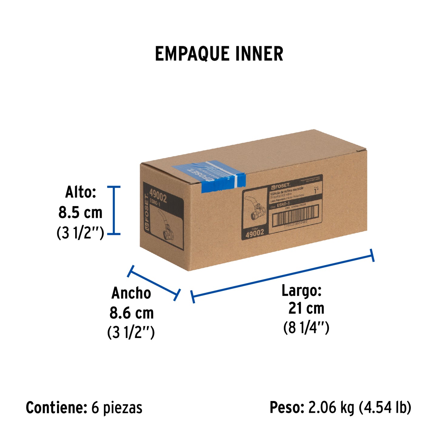 Válvula de esfera de latón, roscable 1", FOSET 49002