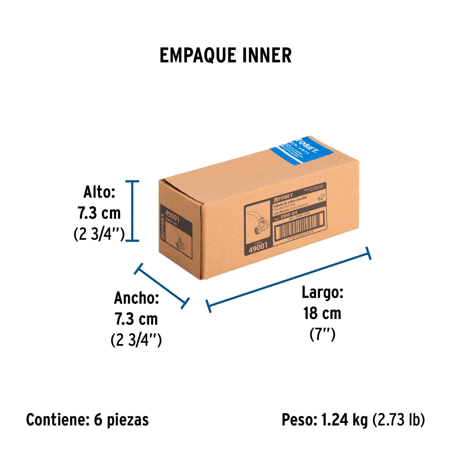 Válvula de esfera de latón, roscable 3/4", FOSET 49001