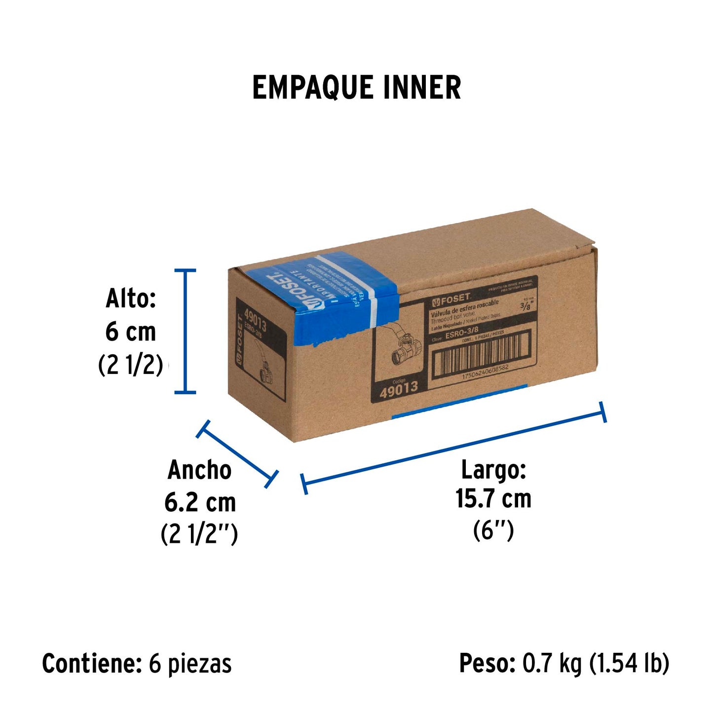 Válvula de esfera de latón, roscable 3/8", FOSET 49013
