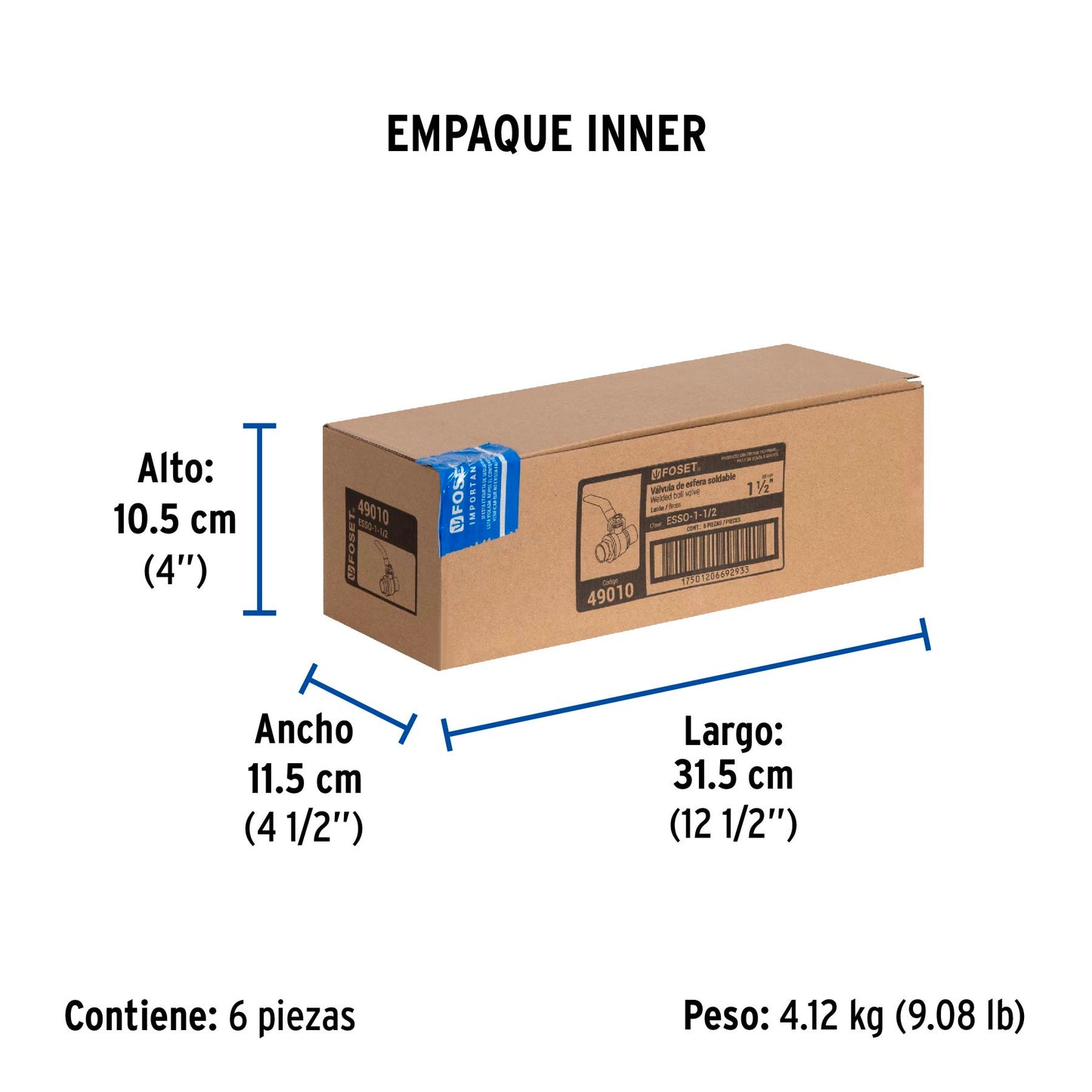 Válvula de esfera de latón, soldable 1-1/2", FOSET 49010