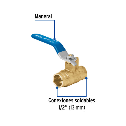 Válvula de esfera de latón, soldable 1/2", FOSET 49006