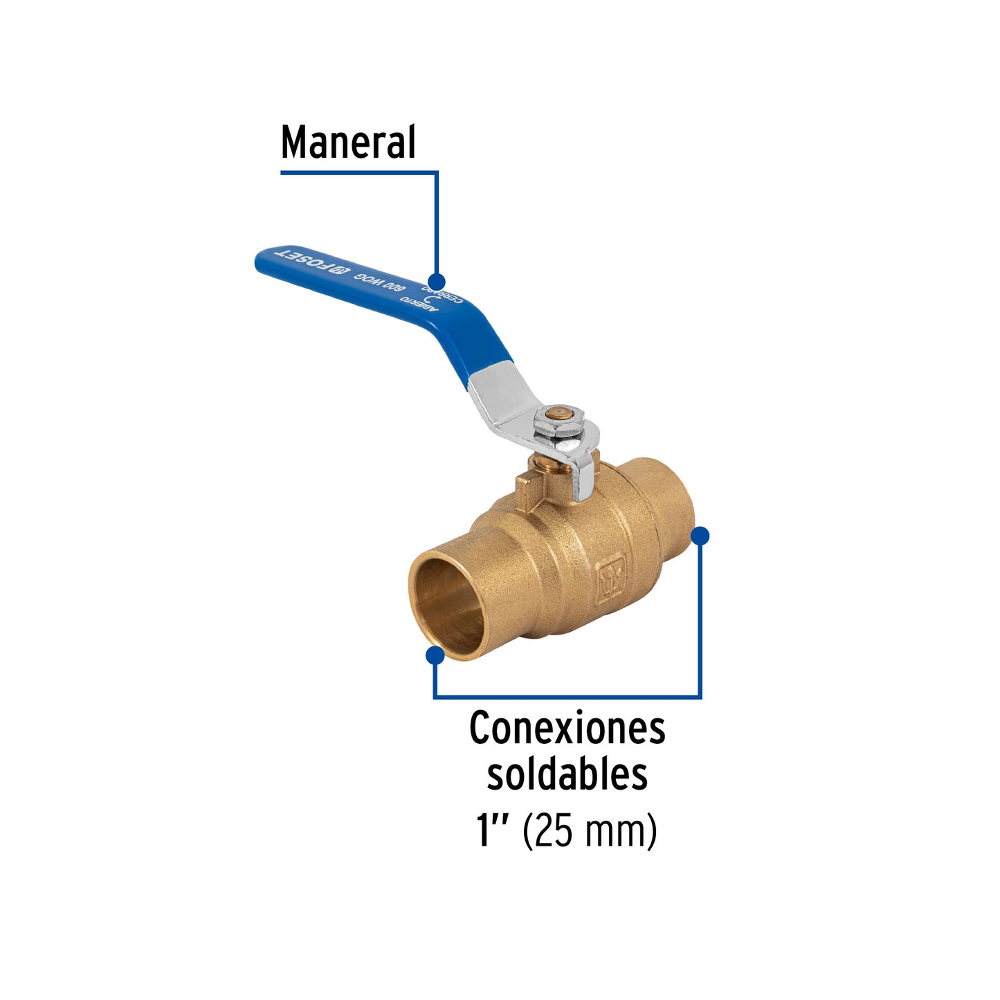 Válvula de esfera, de latón, soldable, 1", alta presión 49483