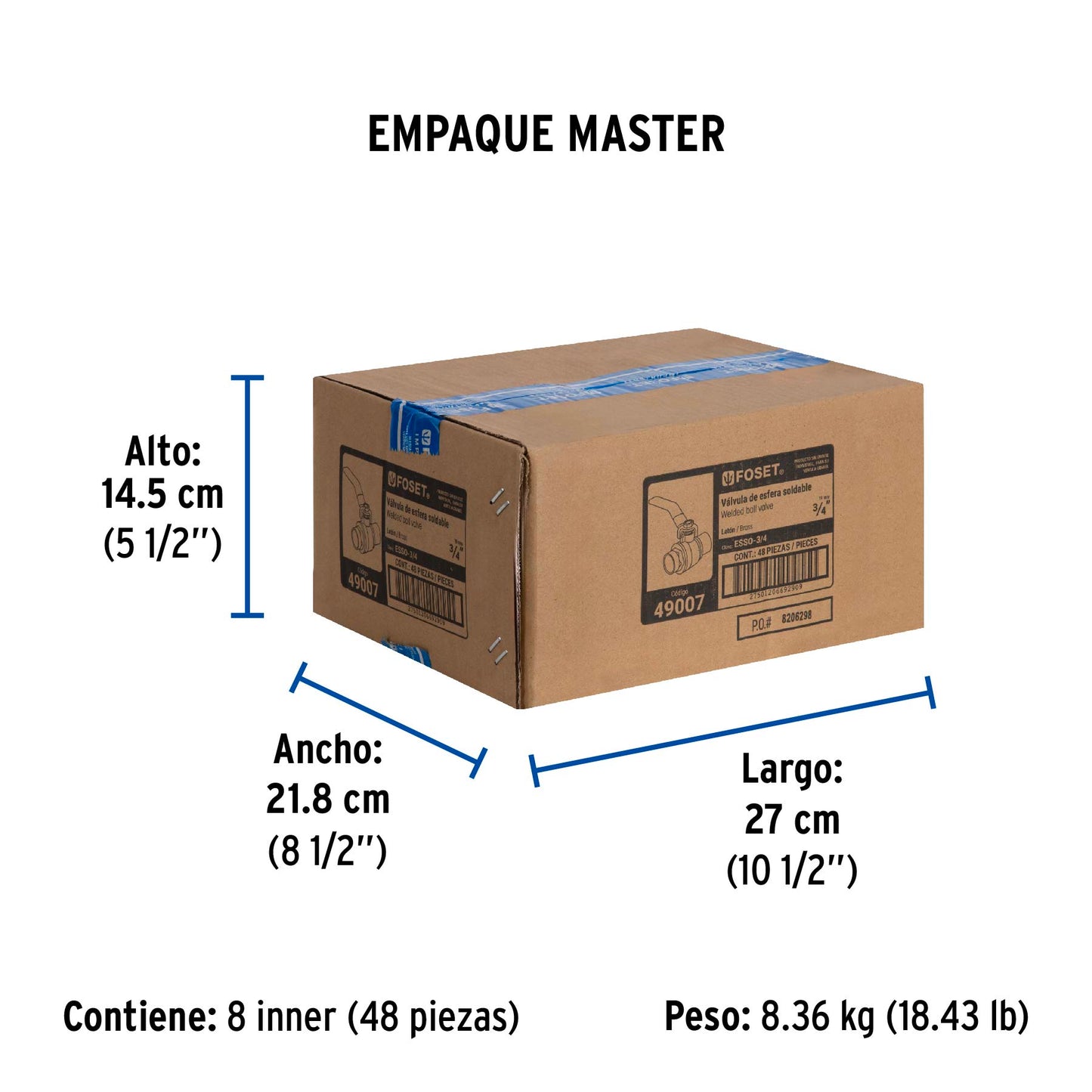 Válvula de esfera de latón, soldable 3/4", FOSET 49007