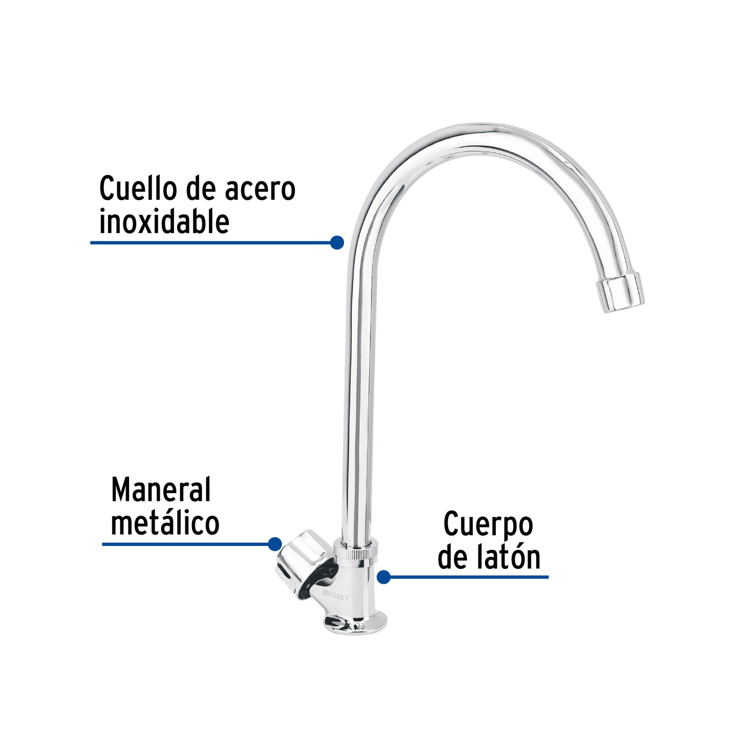 Llave individual fregadero, cuello curvo, hexagonal, BASIC 47691