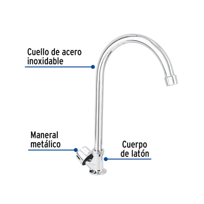 Llave individual fregadero, cuello curvo, hexagonal, BASIC 47691