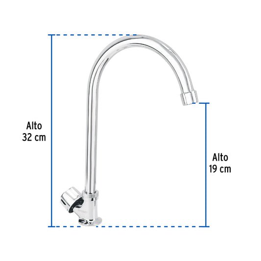 Llave individual fregadero, cuello curvo, hexagonal, BASIC 47691