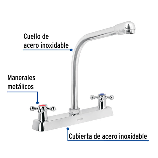 Mezcladora 8" fregadero cromo, cuello cobra, cruceta, BASIC 45613