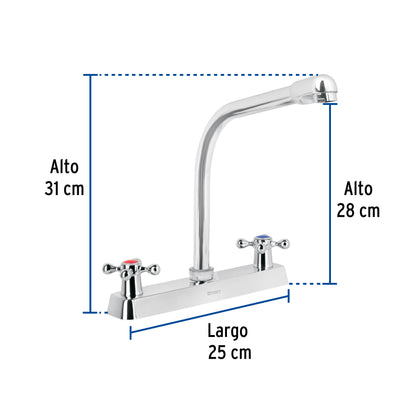 Mezcladora 8" fregadero cromo, cuello cobra, cruceta, BASIC 45613