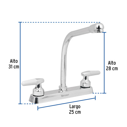 Mezcladora 8" fregadero cromo, cuello cobra, cono, BASIC 49180