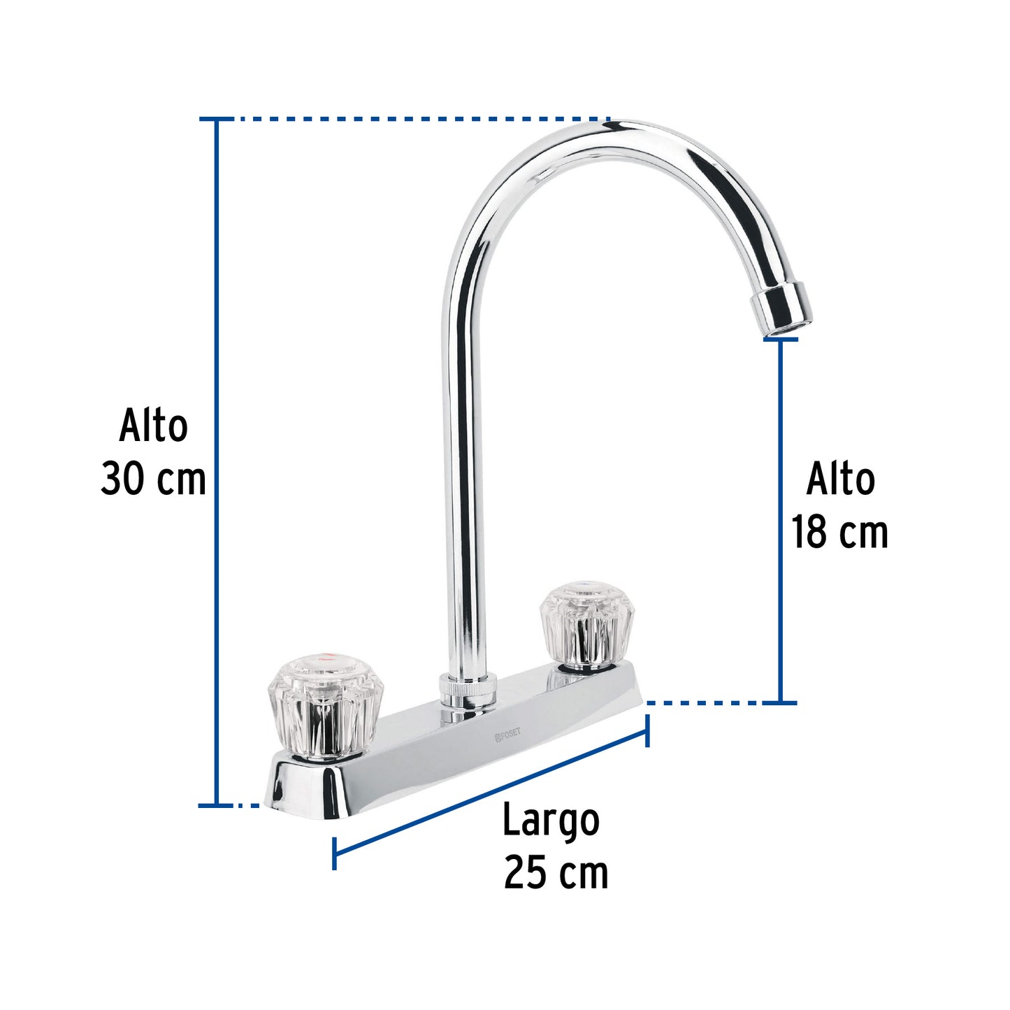Mezcladora 8" fregadero cromo, cuello curvo, acrílico, BASIC 45617
