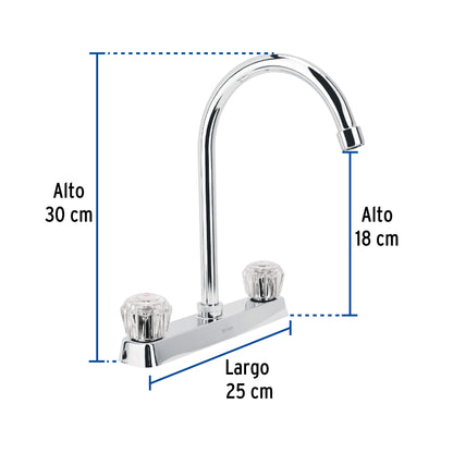 Mezcladora 8" fregadero cromo, cuello curvo, acrílico, BASIC 45617