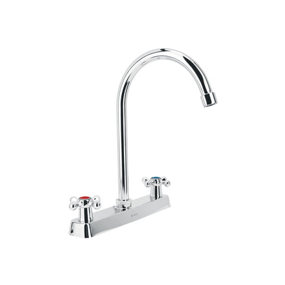 Mezcladora 8" fregadero cromo, cuello curvo, cruceta, BASIC 45620