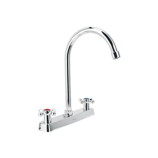 Mezcladora 8" fregadero cromo, cuello curvo, cruceta, BASIC 45620