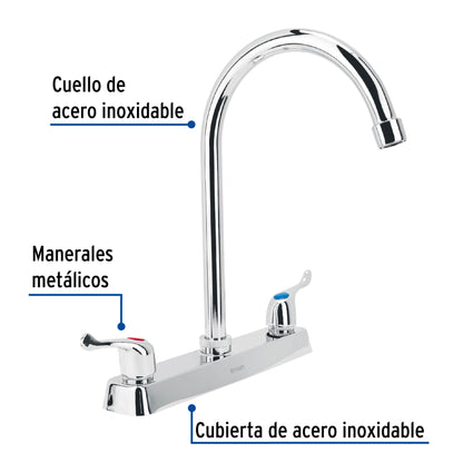 Mezcladora 8" fregadero cromo, cuello curvo, palanca, BASIC 45618