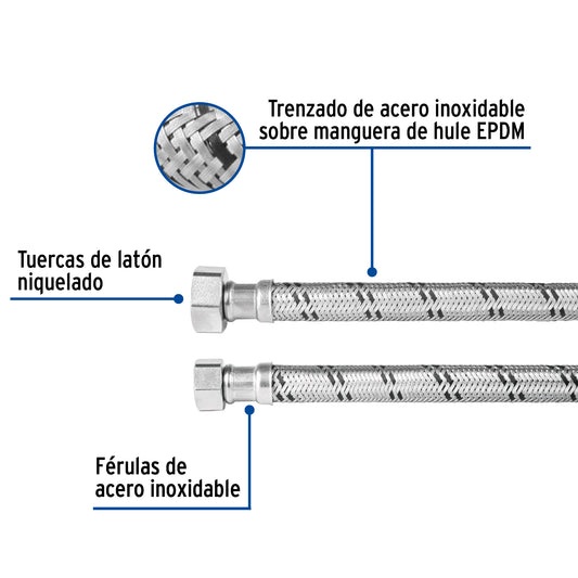 Manguera para boiler, acero inox, 1/2"x3/4", 80 cm, Foset 49134