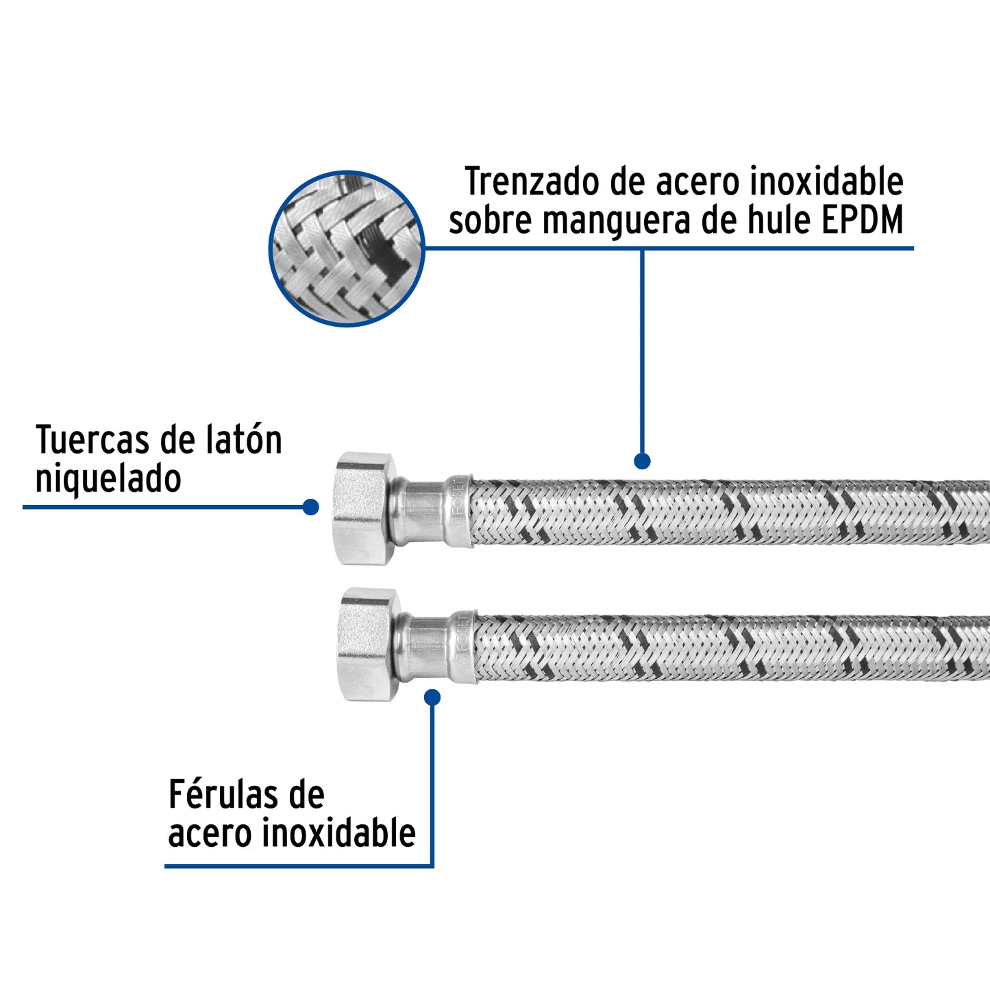 Manguera para boiler, acero inox, 3/4"x3/4", 40 cm, Foset 49129