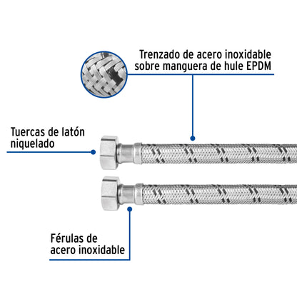 Manguera para boiler, acero inox, 3/4"x3/4", 60 cm, Foset 49130
