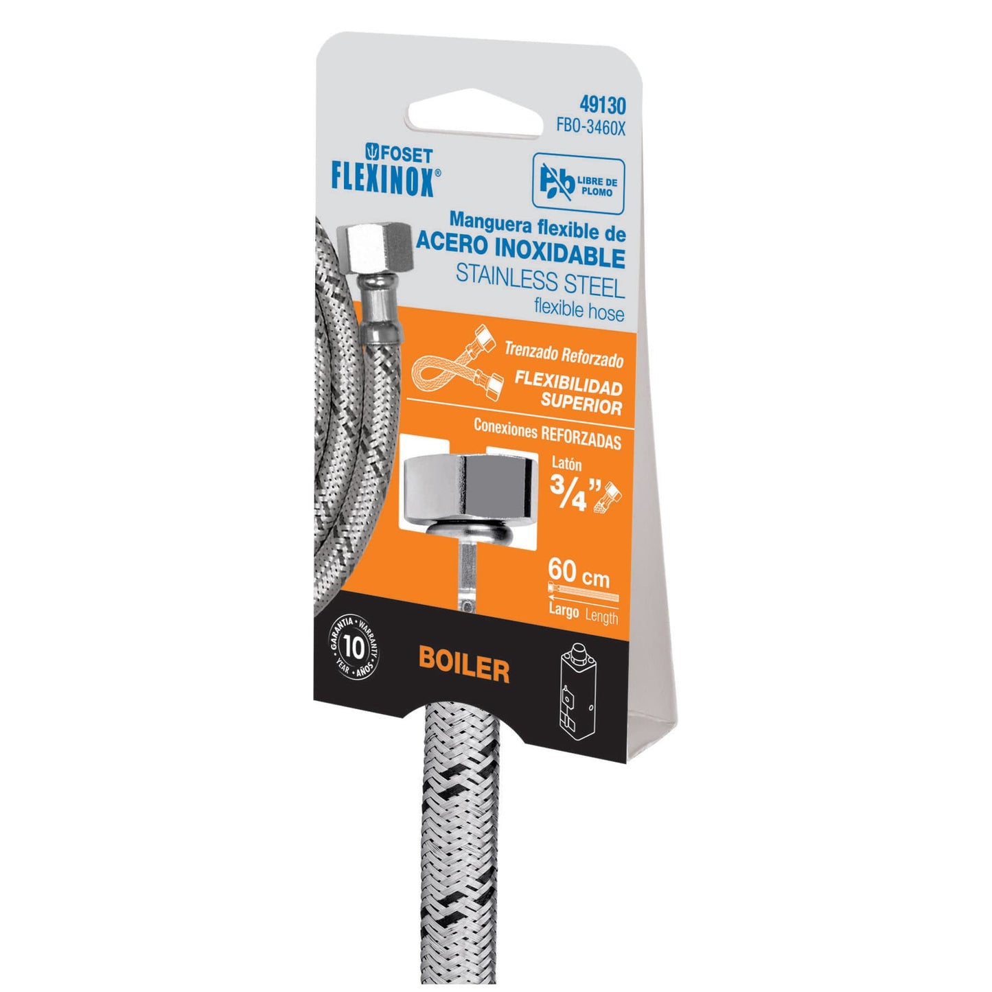 Manguera para boiler, acero inox, 3/4"x3/4", 60 cm, Foset 49130