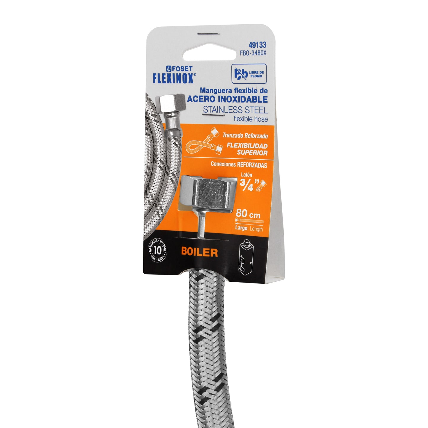 Manguera para boiler, acero inox, 3/4"x3/4", 80 cm, Foset 49133