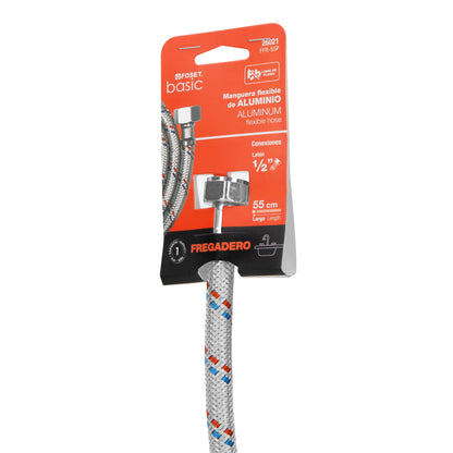 Manguera lavabo/fregadero, aluminio, 1/2"x1/2",55 cm, Basic  26021