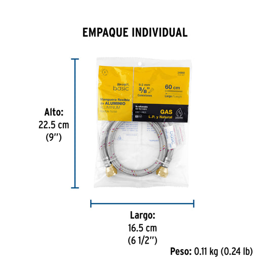 Manguera para gas, aluminio, 3/8", 100 cm, Foset Basic 24061