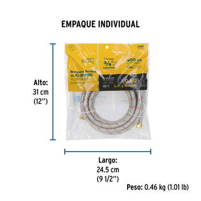Manguera para gas, aluminio, 3/8", 400 cm, Foset Basic 24065