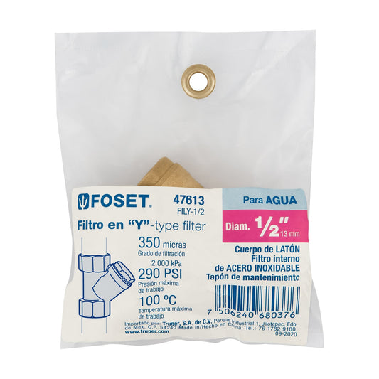Filtro de latón en "Y" de 1/2", FOSET 47613
