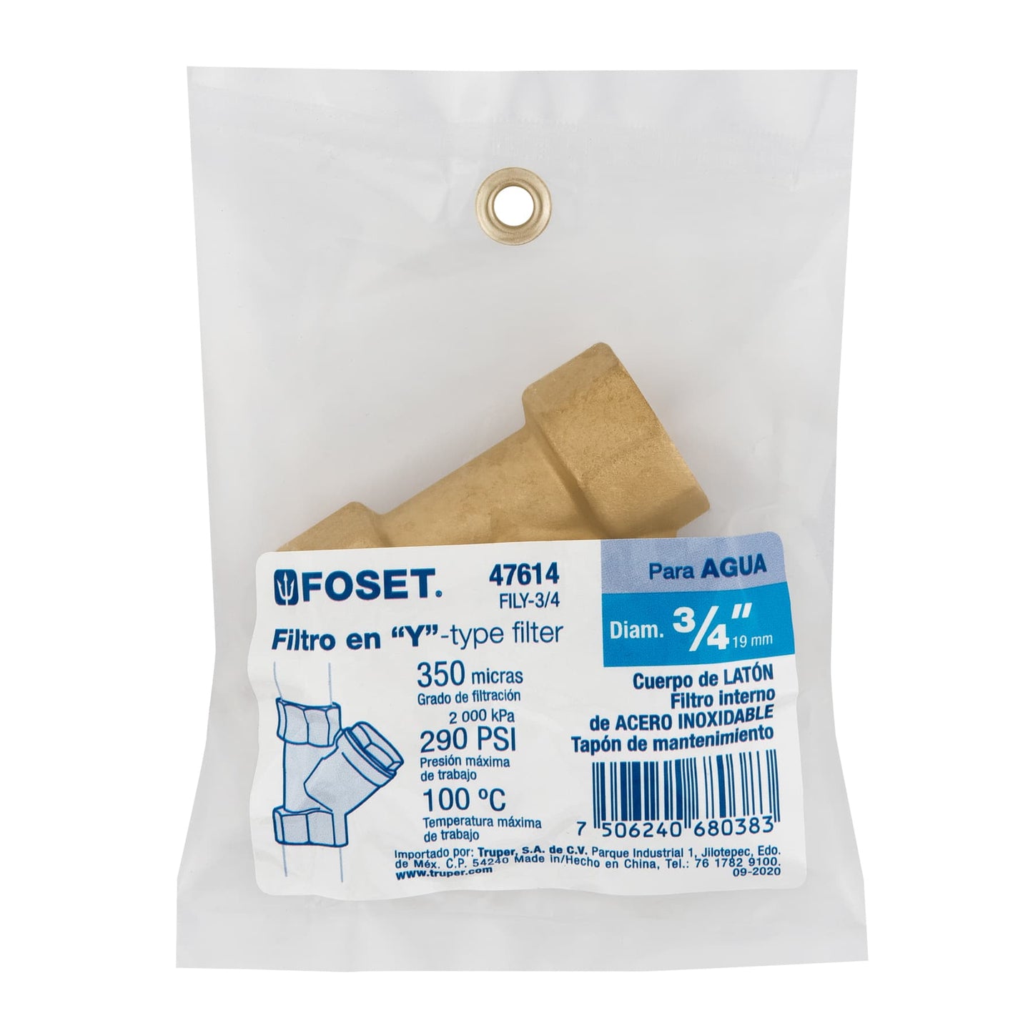 Filtro de latón en "Y" de 3/4", FOSET 47614