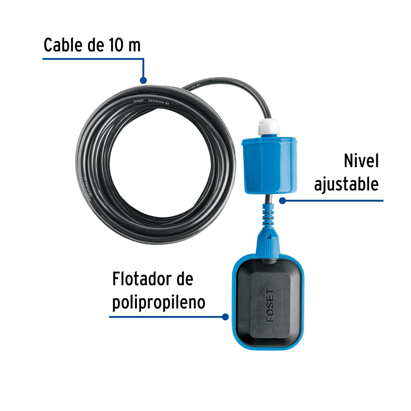 Flotador eléctrico con cable de 10 m, FOSET 49761
