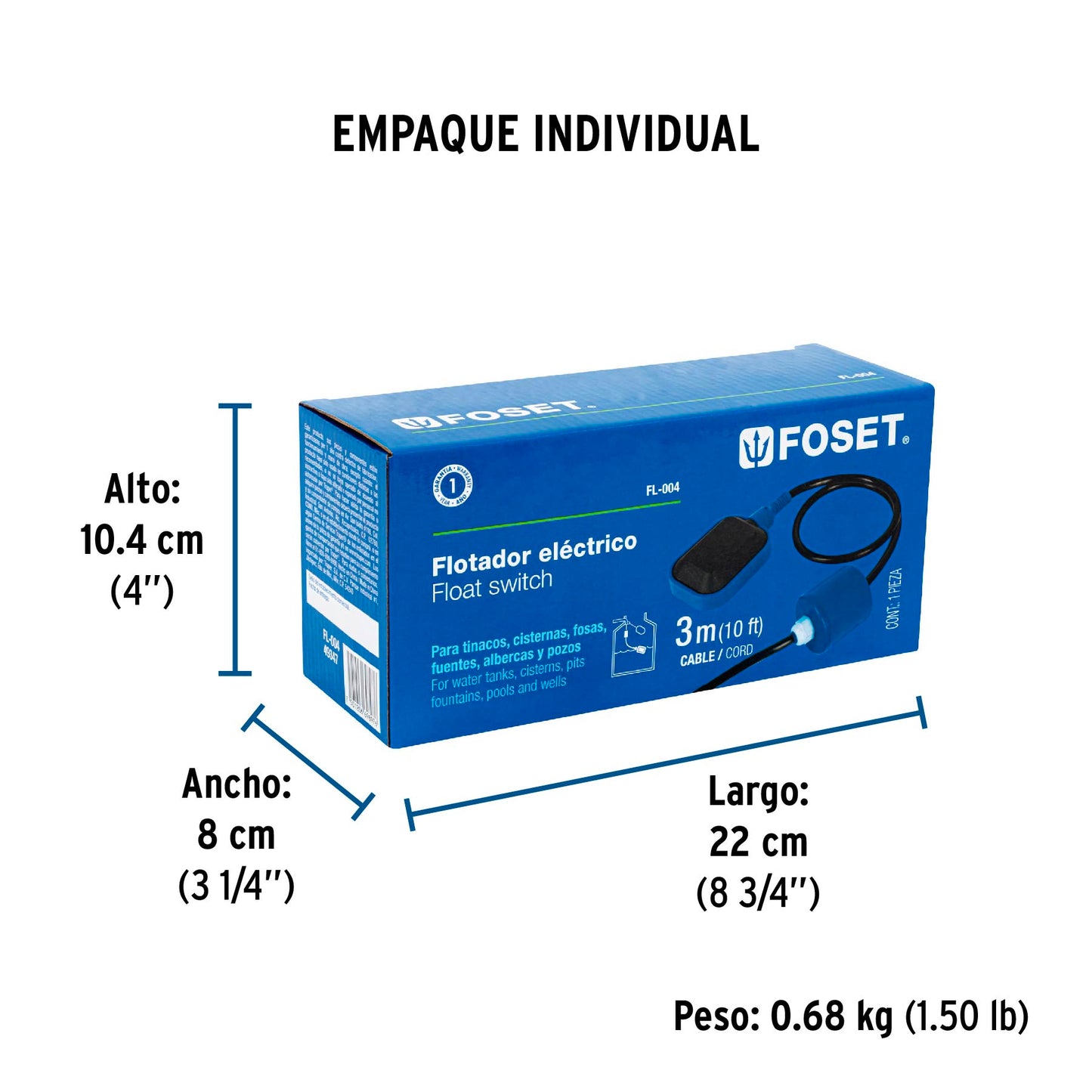 Flotador eléctrico con cable de 3 m, FOSET 49347