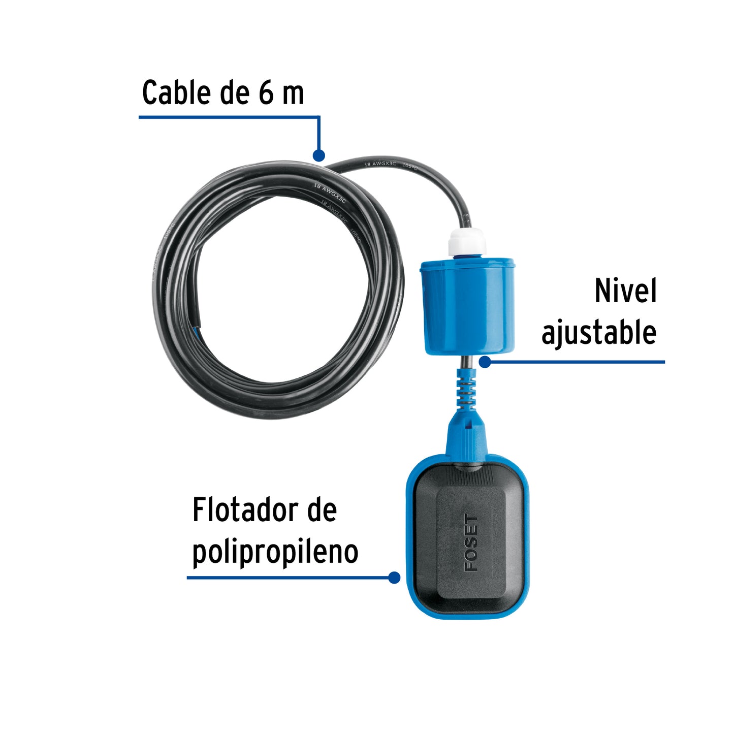 Flotador eléctrico con cable de 6 m, FOSET 49760