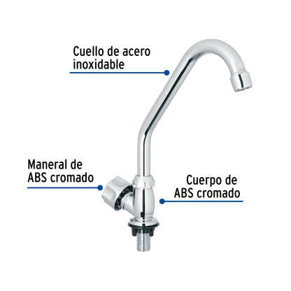 Llave individual fregadero,ABS,cuello corto,hexagonal, BASIC 47379