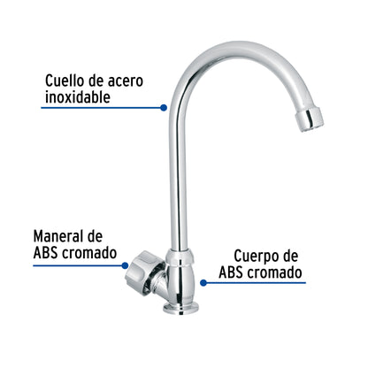 Llave individual fregadero, ABS,cuello curvo,hexagonal, BASIC 47380