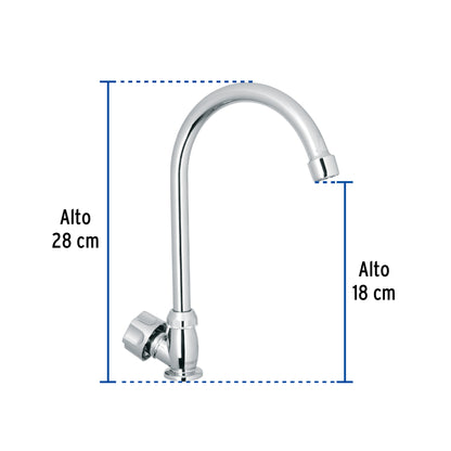 Llave individual fregadero, ABS,cuello curvo,hexagonal, BASIC 47380