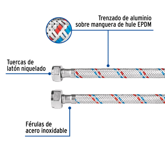 Manguera p/WC, aluminio, 1/2" x 7/8", 35 cm, Basic 26022