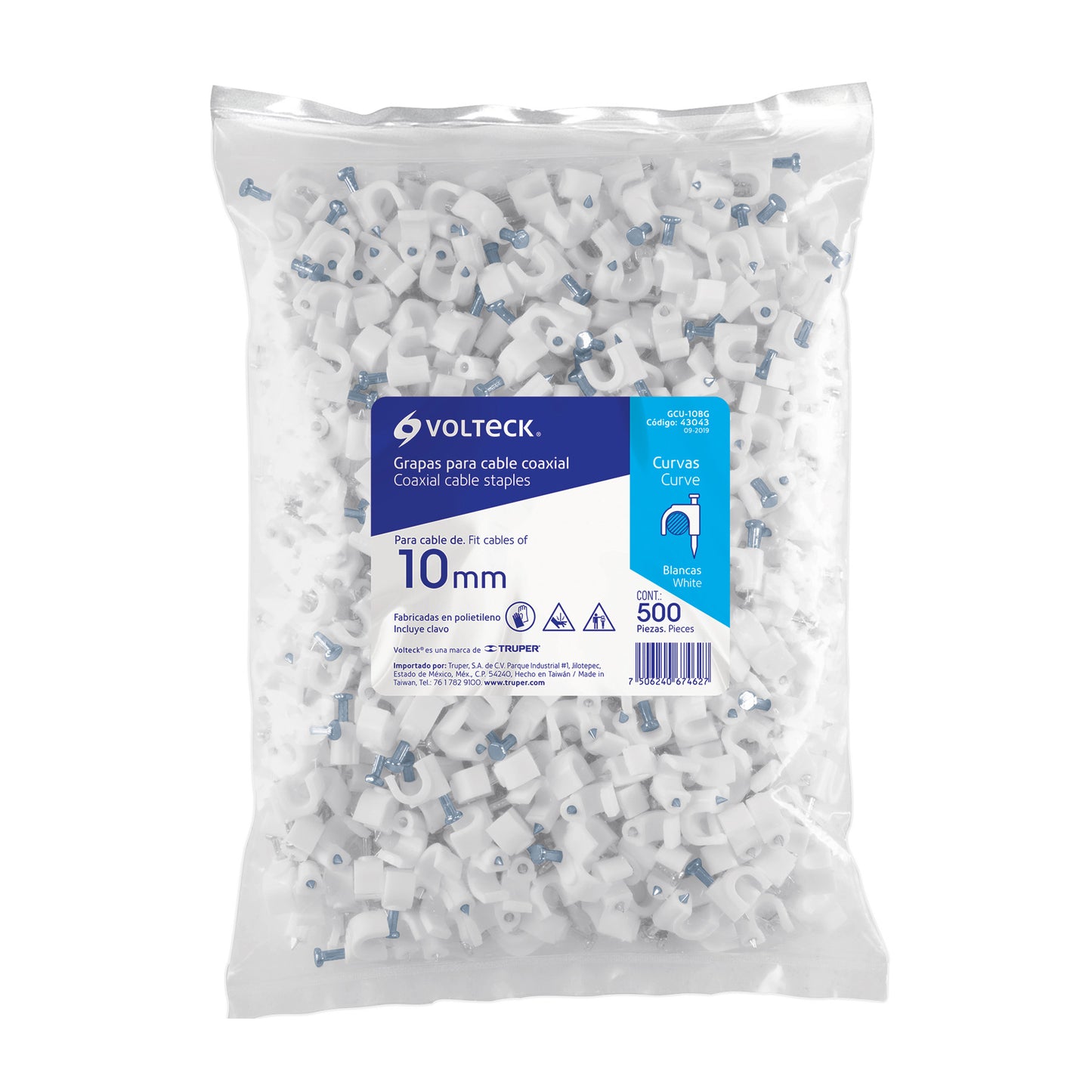 Bolsa con 500 grapas blancas  para cable redondo