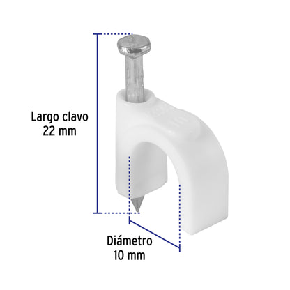 Bolsa con 20 grapas blancas para cable redondo