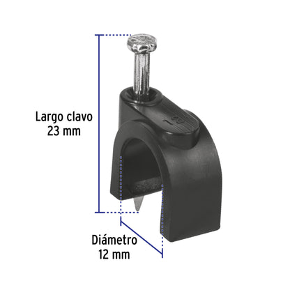 Bolsa con 20 grapas negras para cable redondo