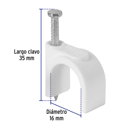 Bolsa con 20 grapas blancas para cable redondo