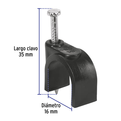 Bolsa con 20 grapas negras para cable redondo