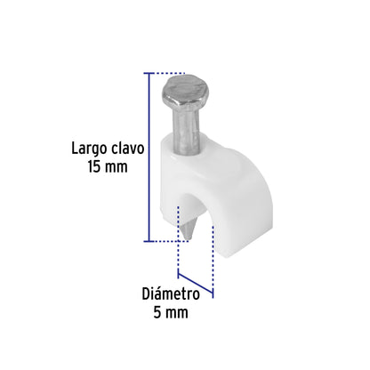 Bolsa con 20 grapas blancas para cable redondo