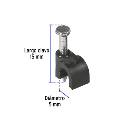 Bolsa con 20 grapas negras para cable redondo