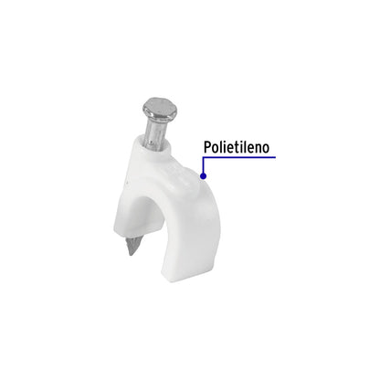 Bolsa con 500 grapas blancas  para cable redondo