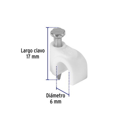 Bolsa con 500 grapas blancas  para cable redondo